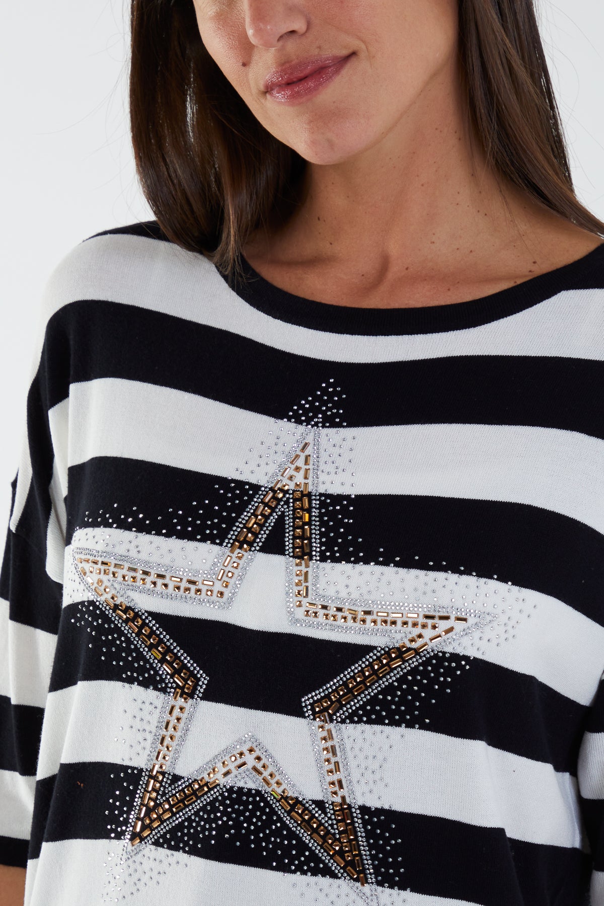 Diamante Star Striped Lightweight Knit Jumper