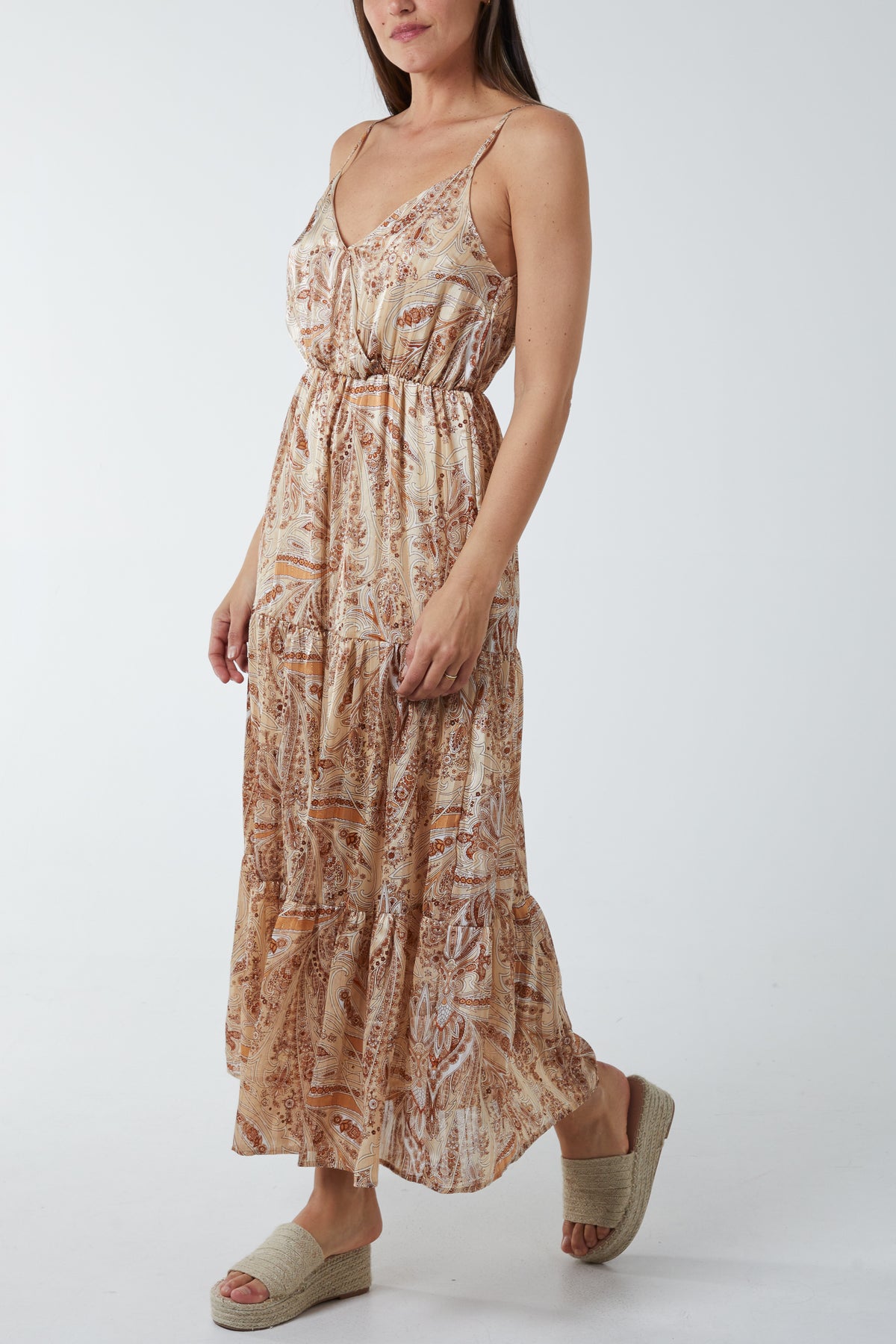 Paisley Gold Sparkle Wrap Maxi Dress