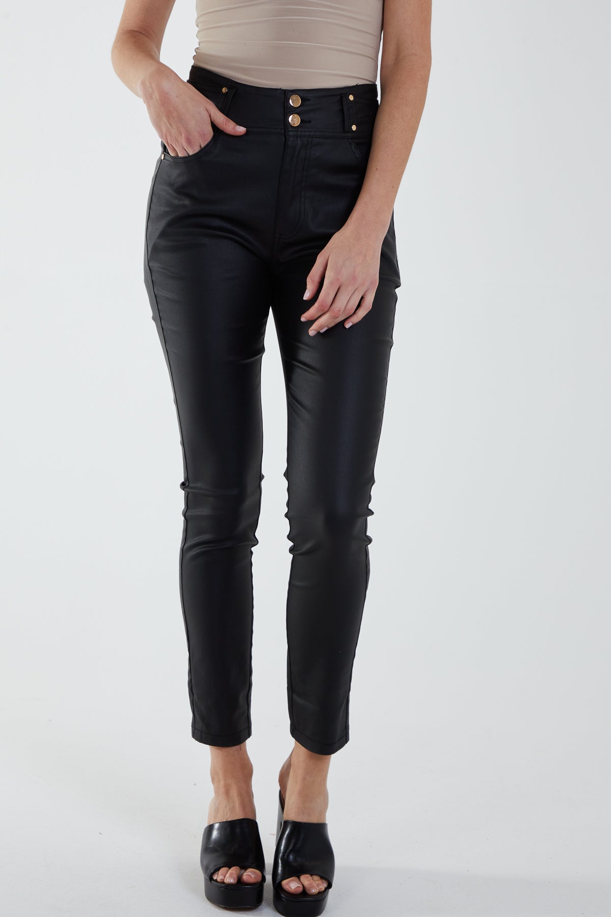 PU Stretch High Waisted Jeans