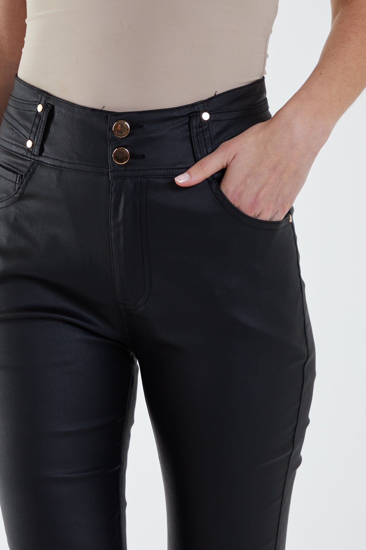PU Stretch High Waisted Jeans