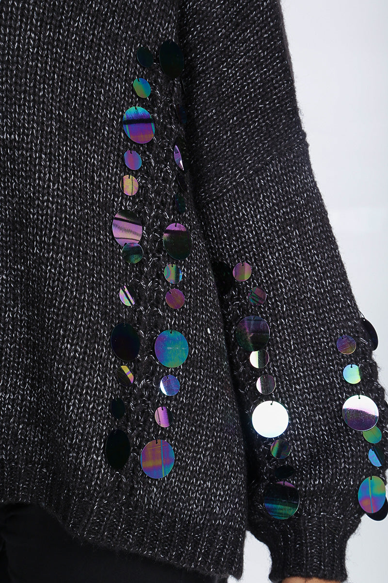 Large Sequin V Neck Jumper