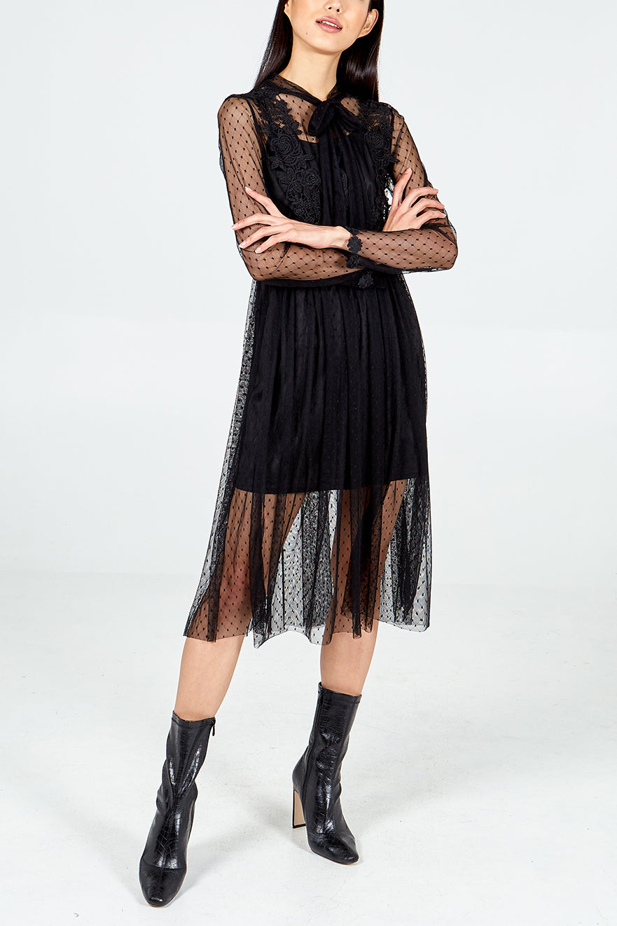 Flower Trim Mesh Dress