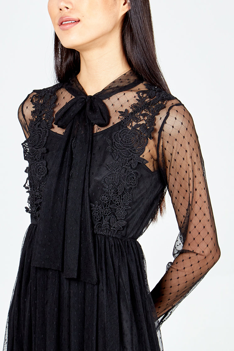 Flower Trim Mesh Dress