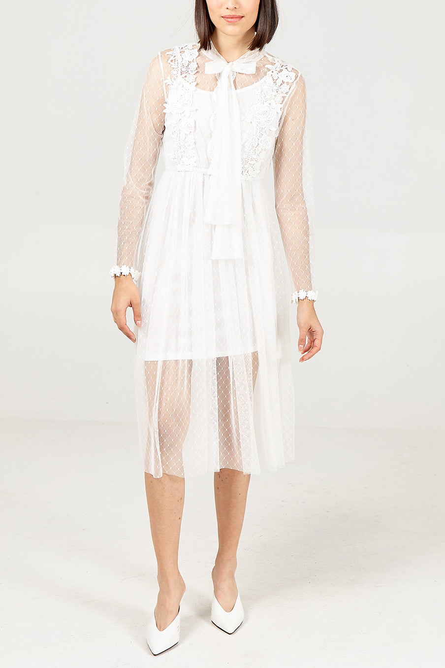 Flower Trim Mesh Dress