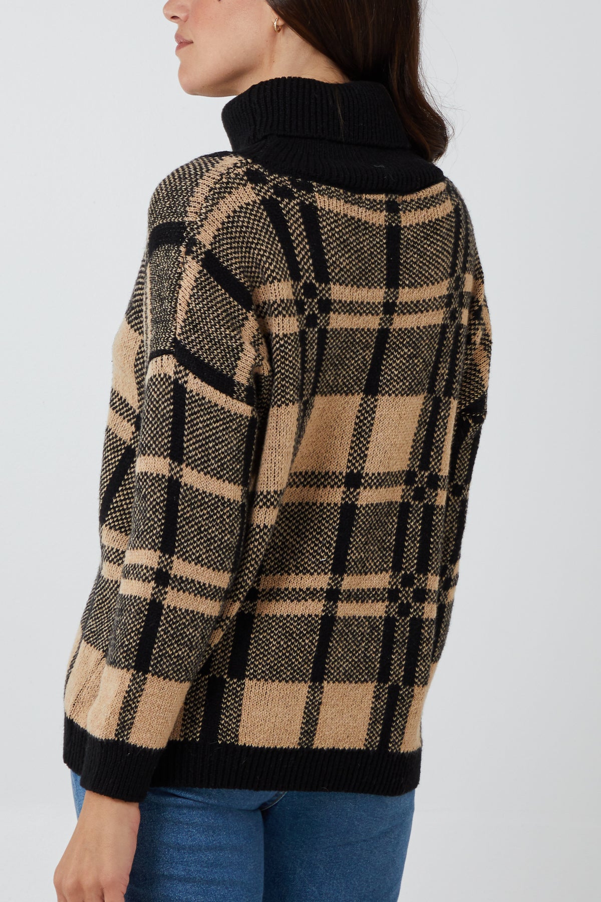 Checked Roll Neck Jumper