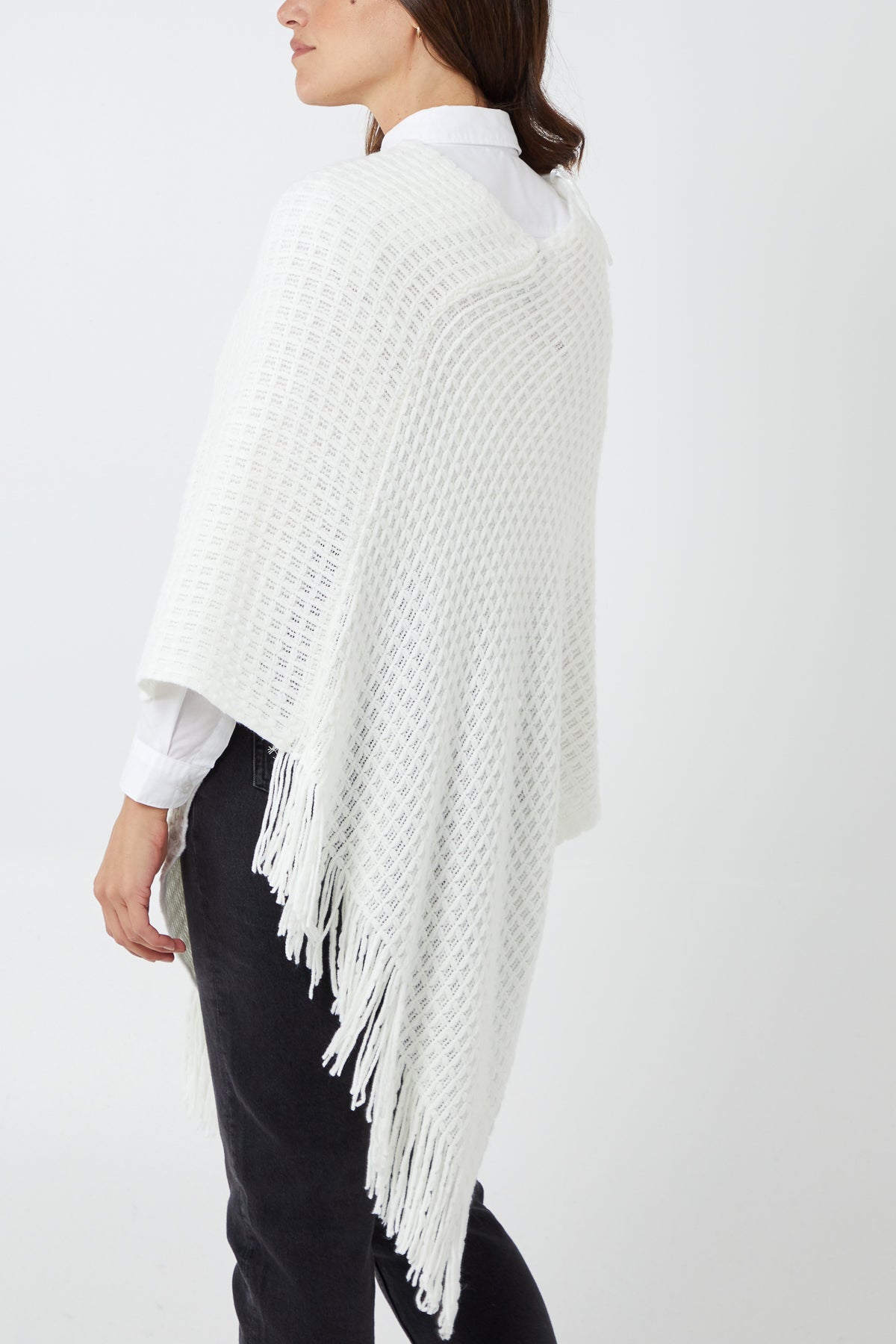 Waffle Knit Fringe Hem Poncho