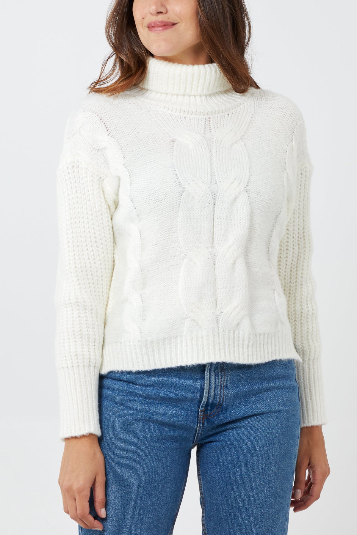 White cropped discount roll neck jumper