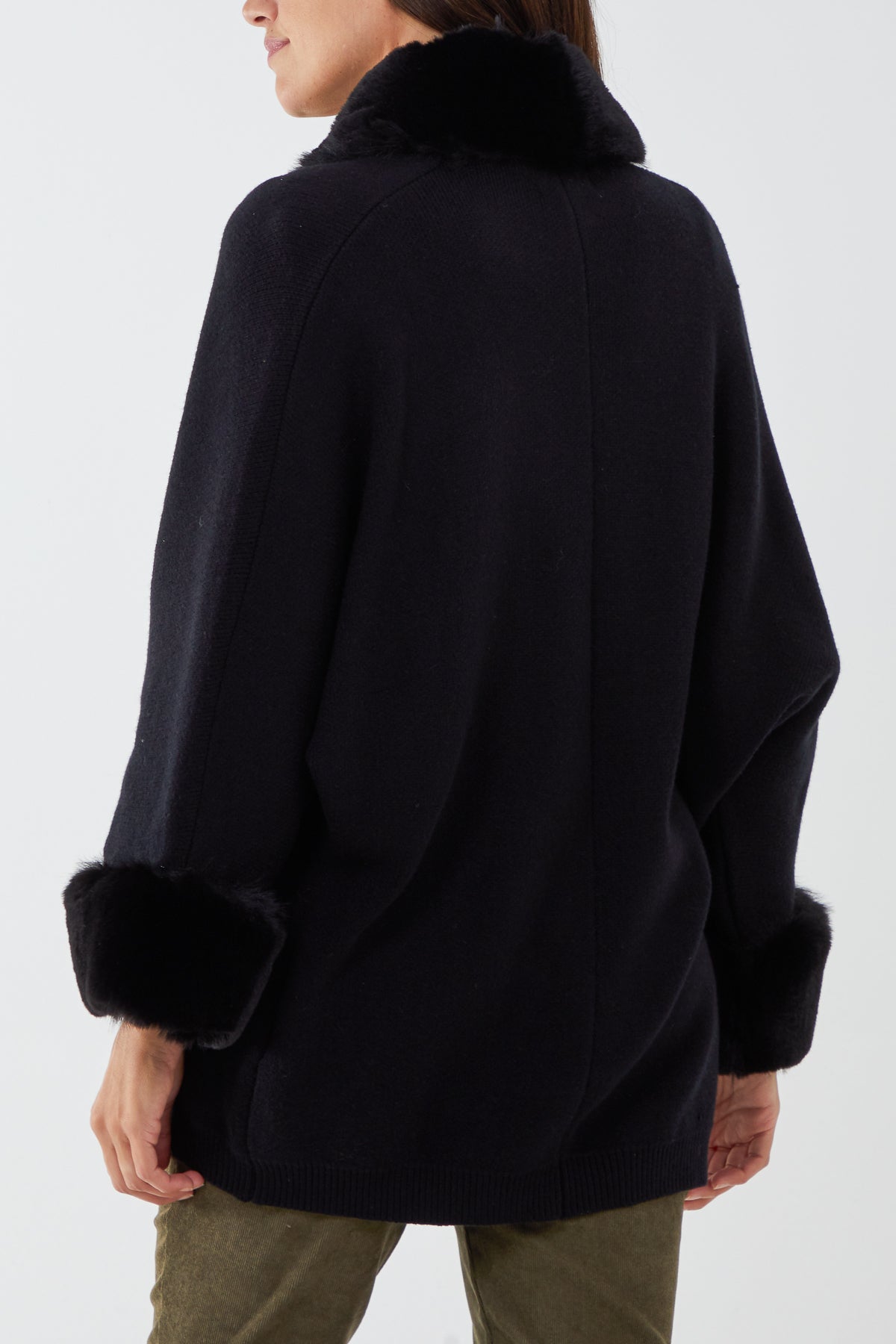 Faux Fur Embroidered Batwing Cardigan