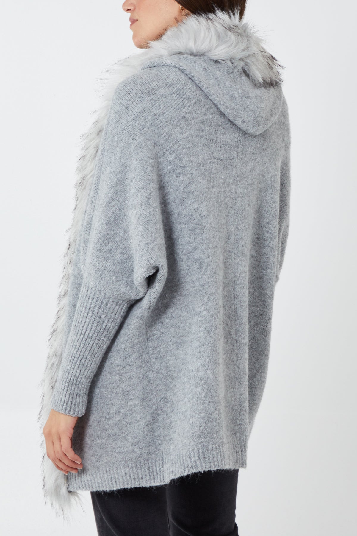Fur Trim Batwing Hooded Cardigan