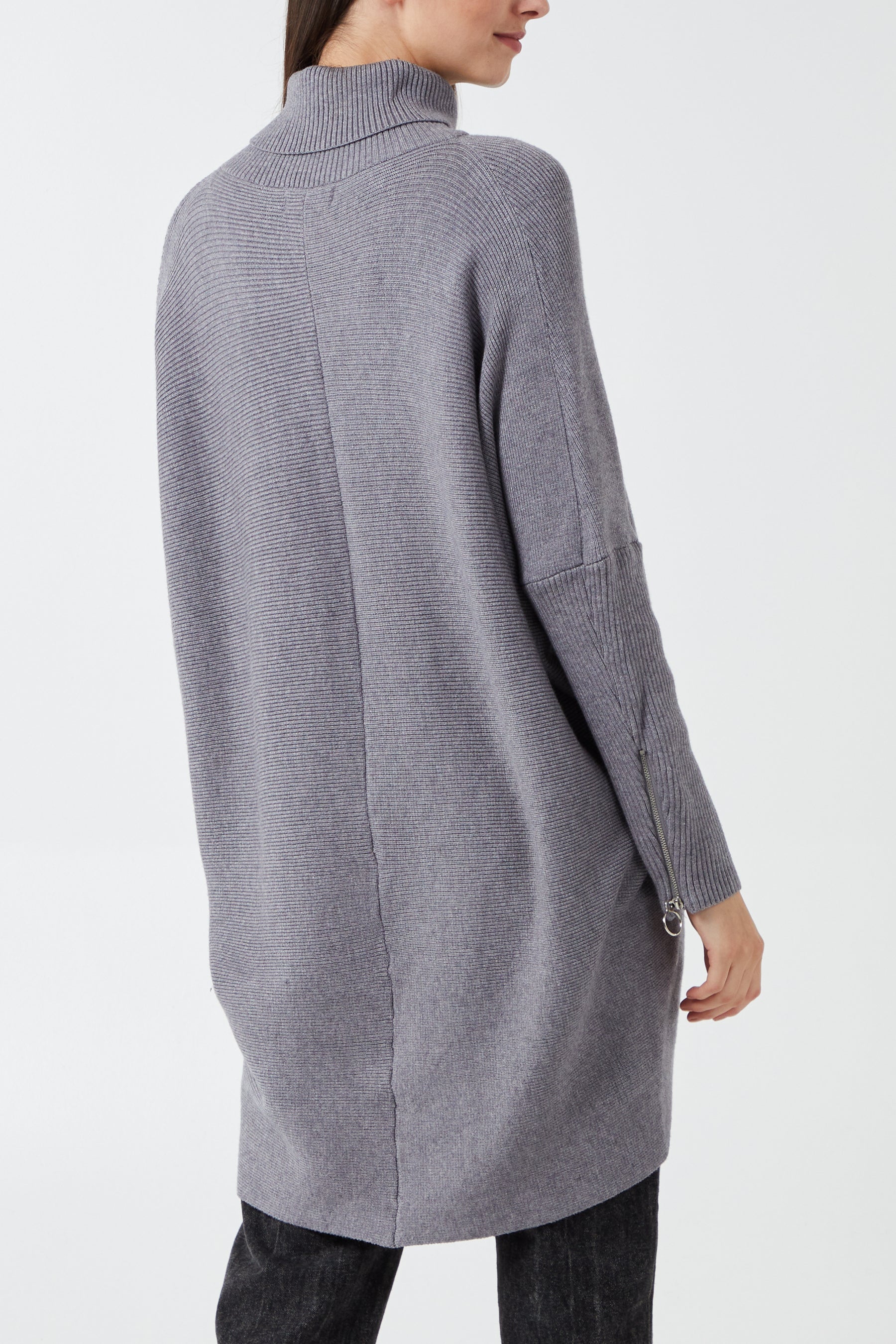 Chevron Pattern Roll Neck With Zip Cuffs