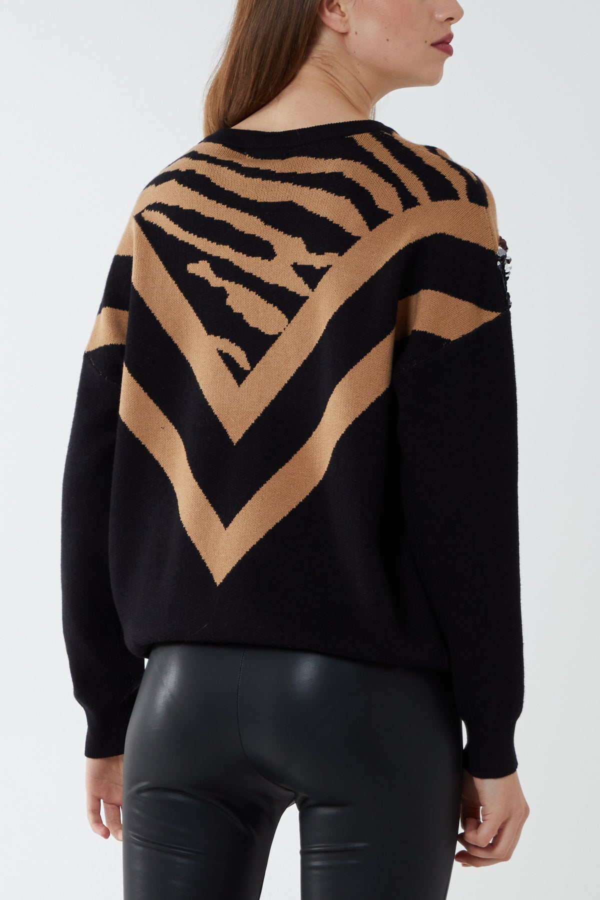 Sequined V Crew Neck Jumper