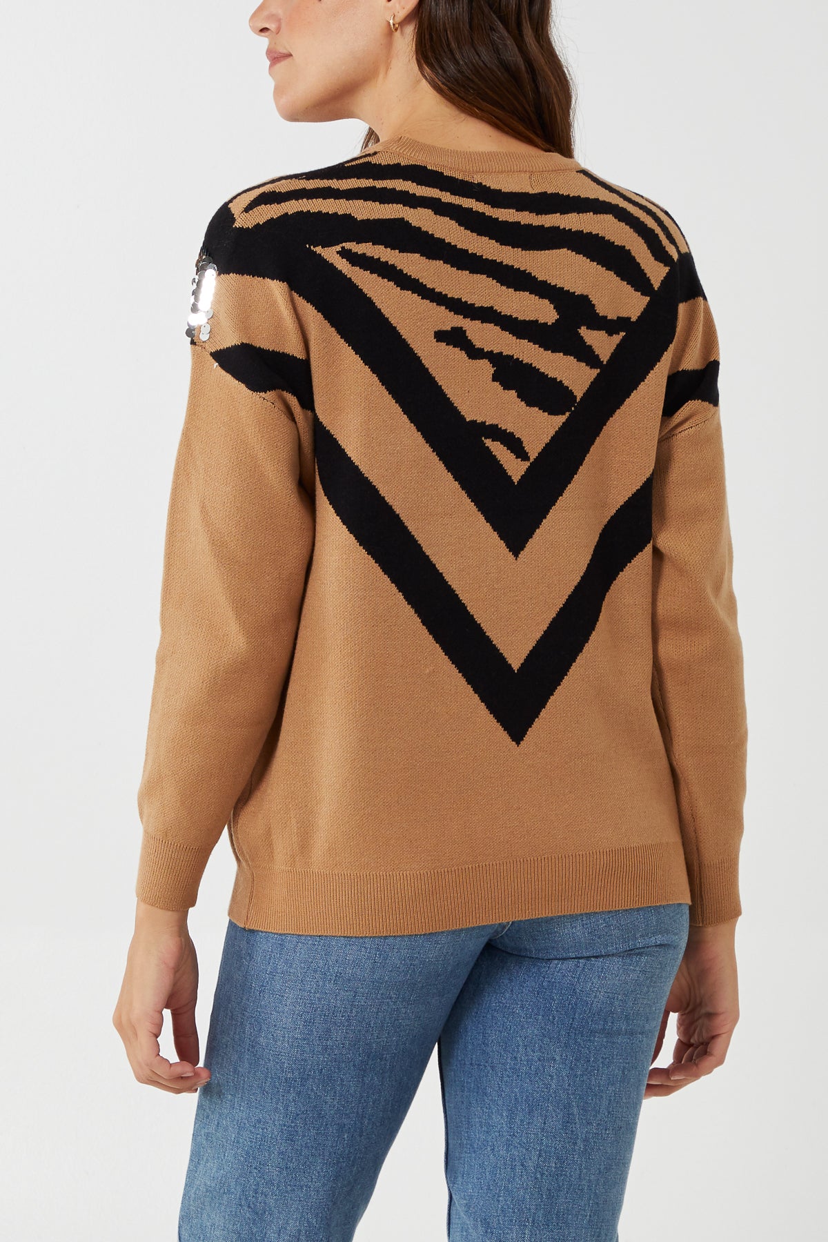 Sequined V Crew Neck Jumper