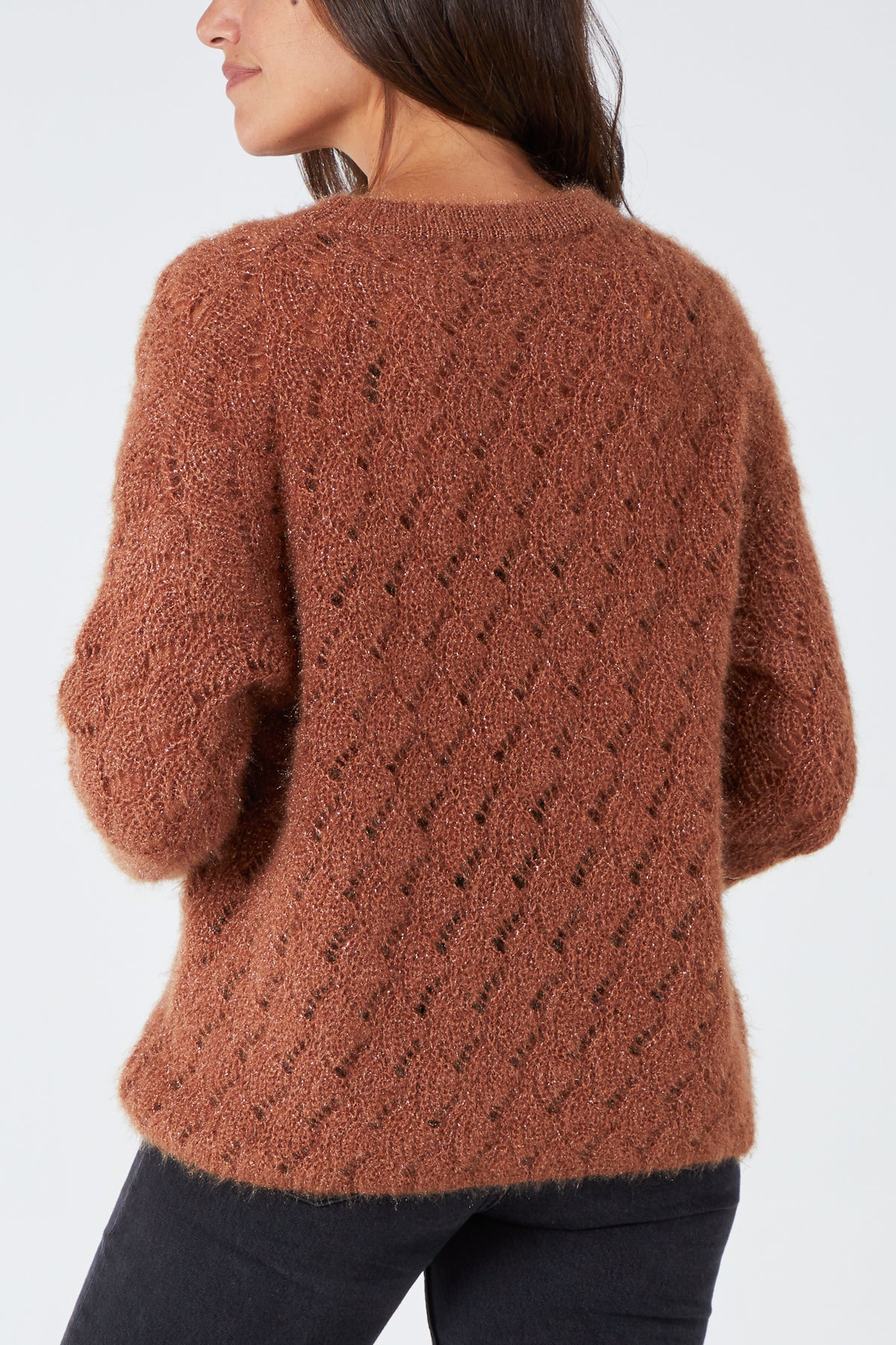 Pointelle Tinsle Yarn Crewneck Jumper