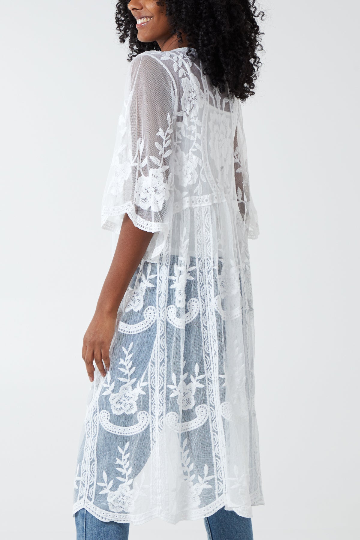 Embroidered Lace Long Kimono