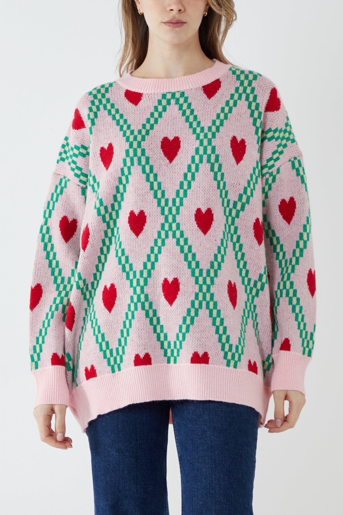 Heart Jacquard Vintage Look Oversized Jumper