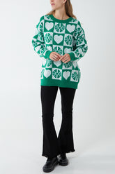 Round Neck Heart Checkerboard Jumper