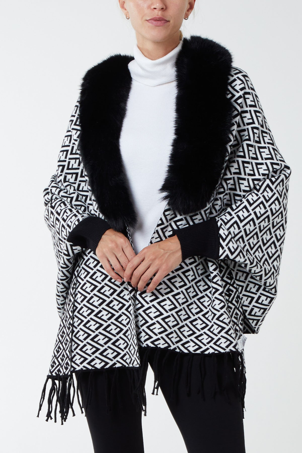 Faux Fur Lined Monogram Poncho