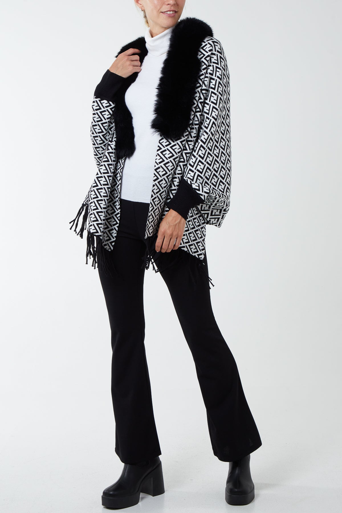 Faux Fur Lined Monogram Poncho