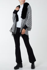 Faux Fur Lined Monogram Poncho