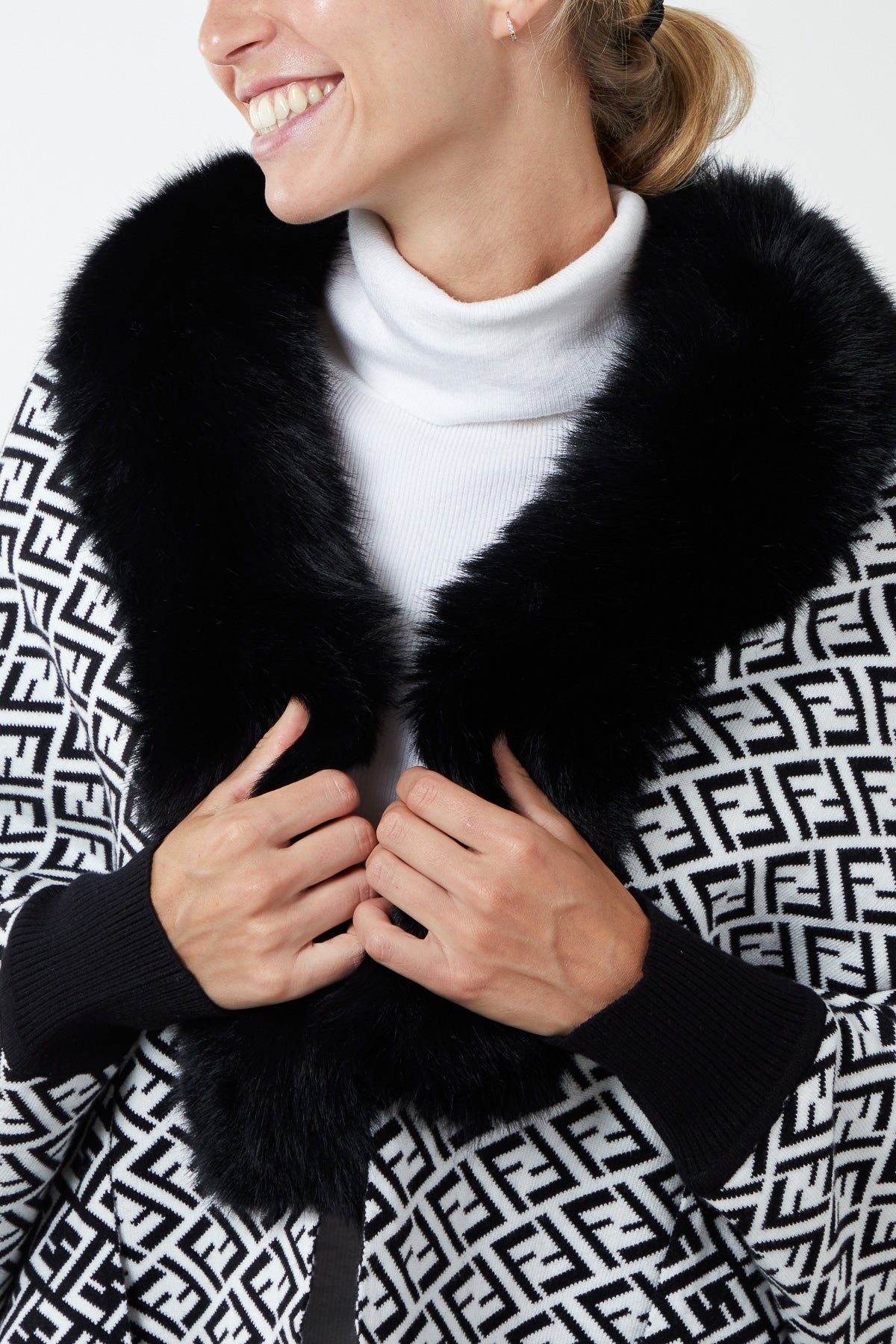 Faux Fur Lined Monogram Poncho
