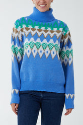 Multi Aztec Roll Neck Jumper