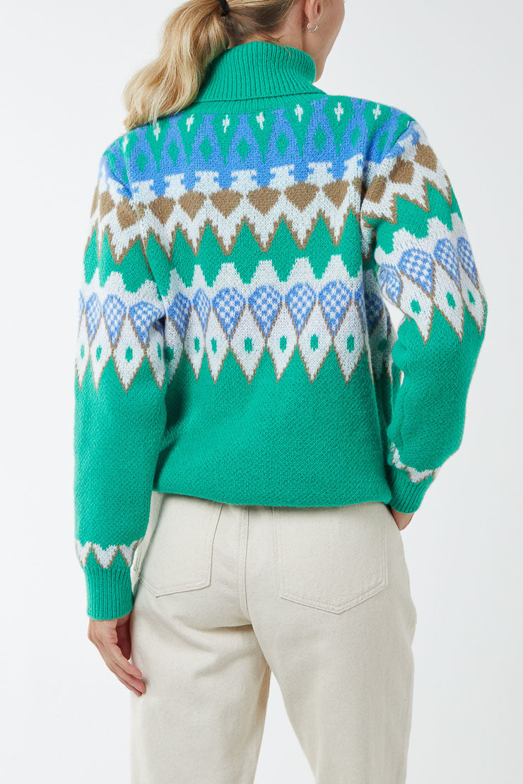 Multi Aztec Roll Neck Jumper