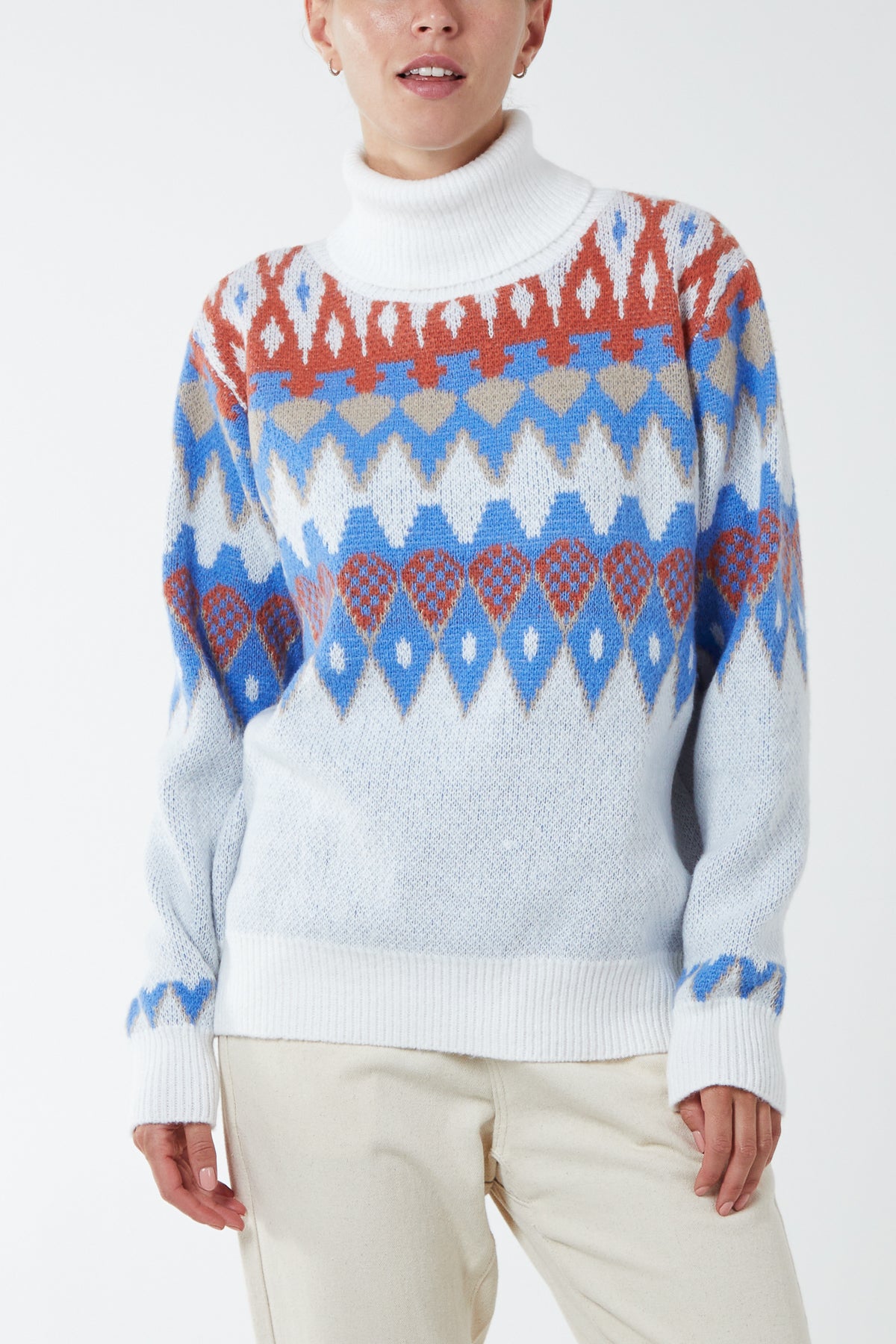 Multi Aztec Roll Neck Jumper