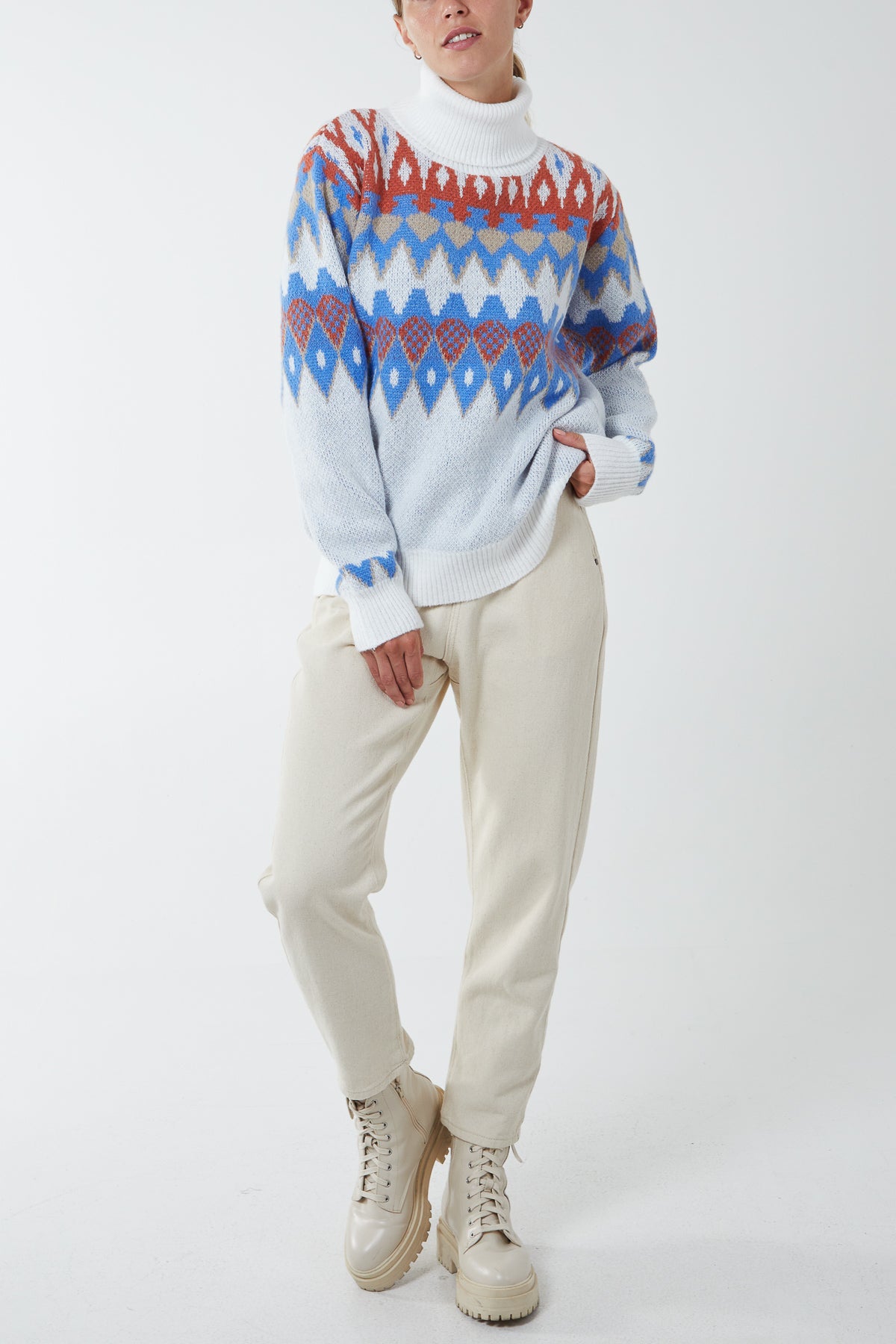 Multi Aztec Roll Neck Jumper