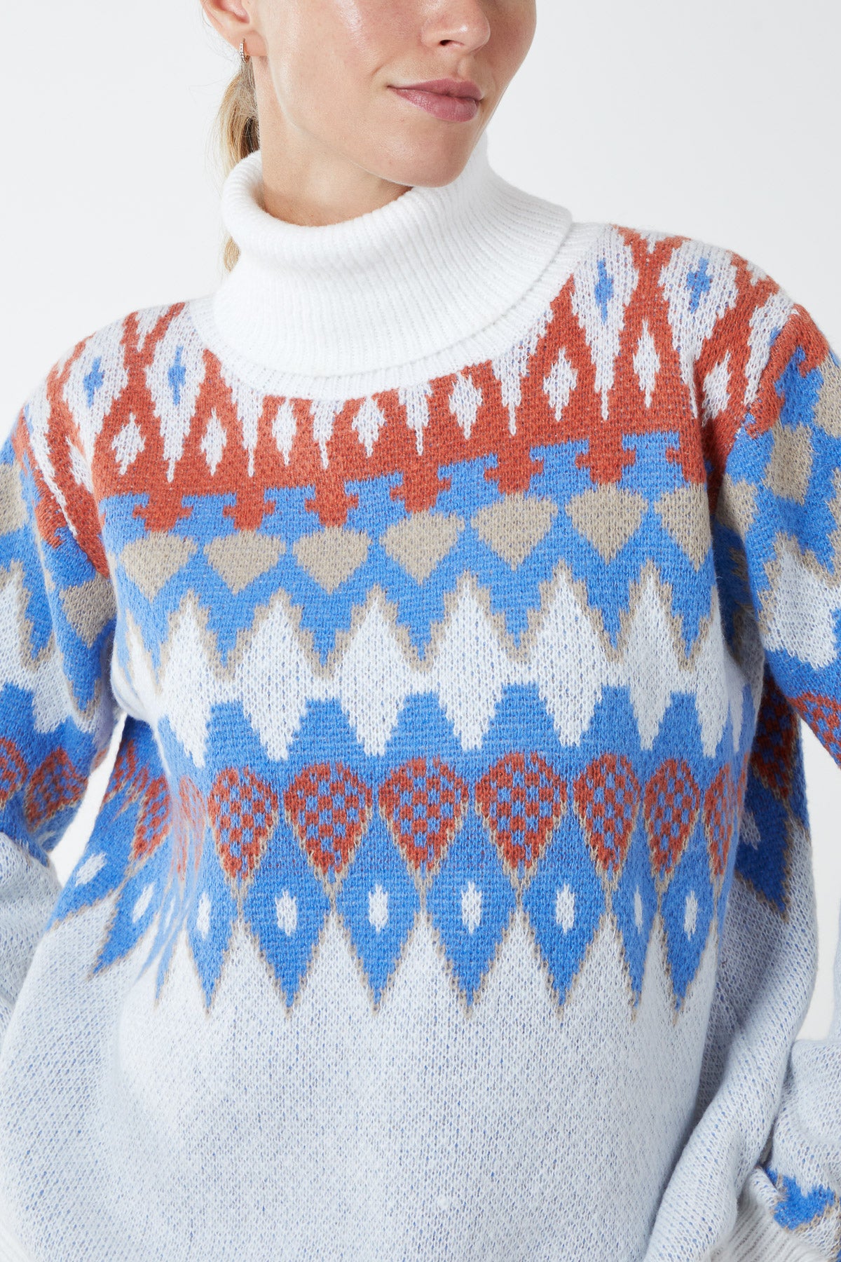 Multi Aztec Roll Neck Jumper