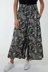Shirred Wide Leg Paisley Trousers