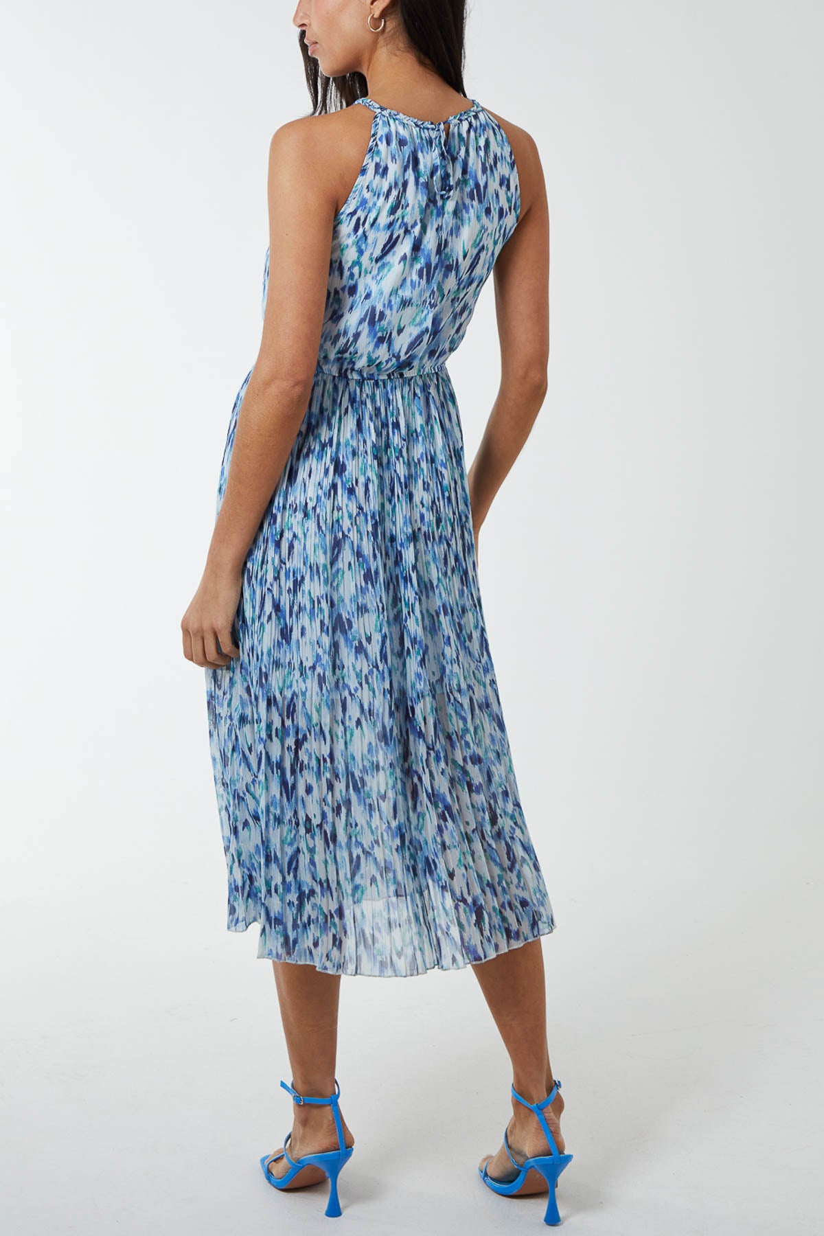 Abstract Animal Halterneck Cut Out Midi Dress