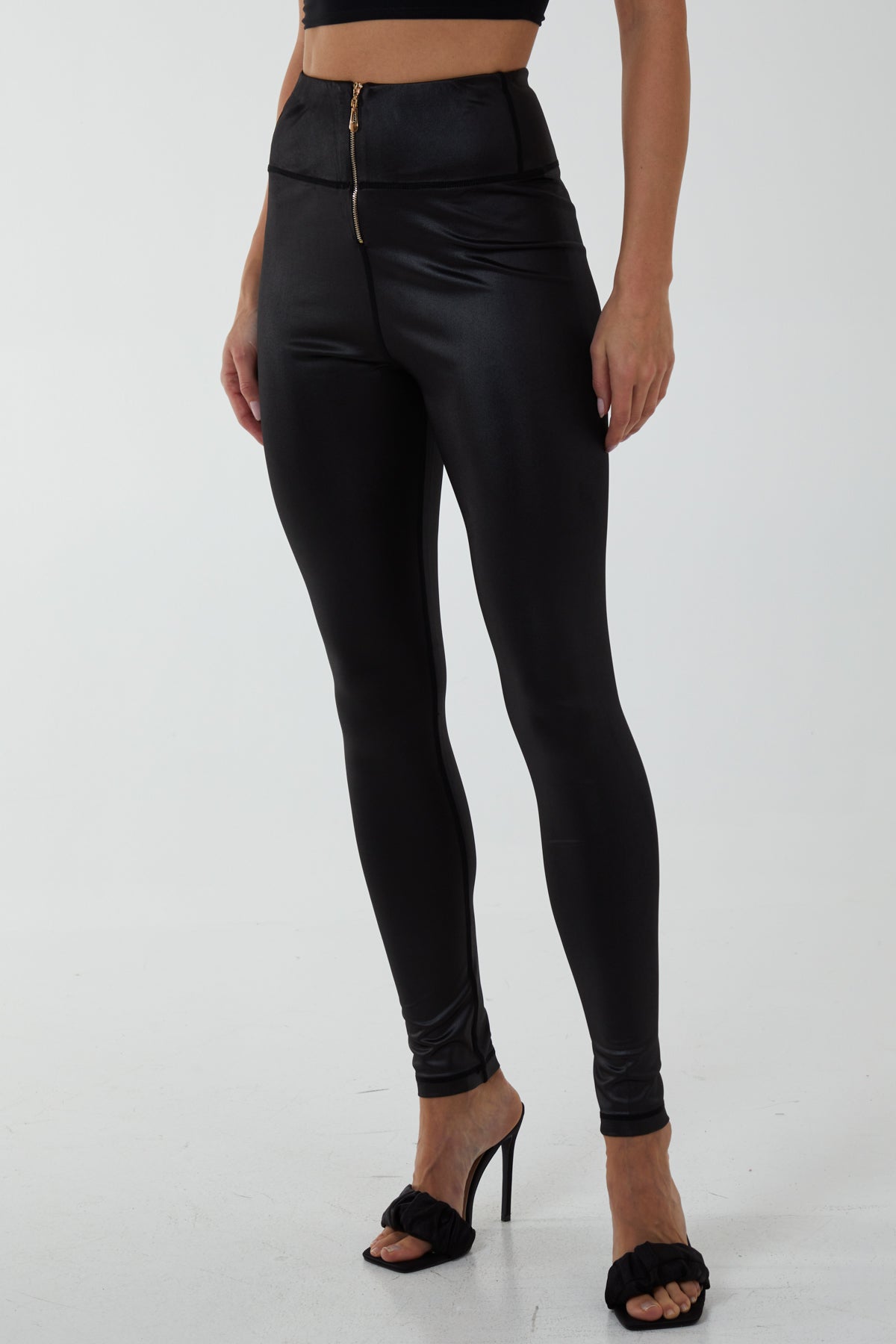 Zip Front Wet Look Leggings