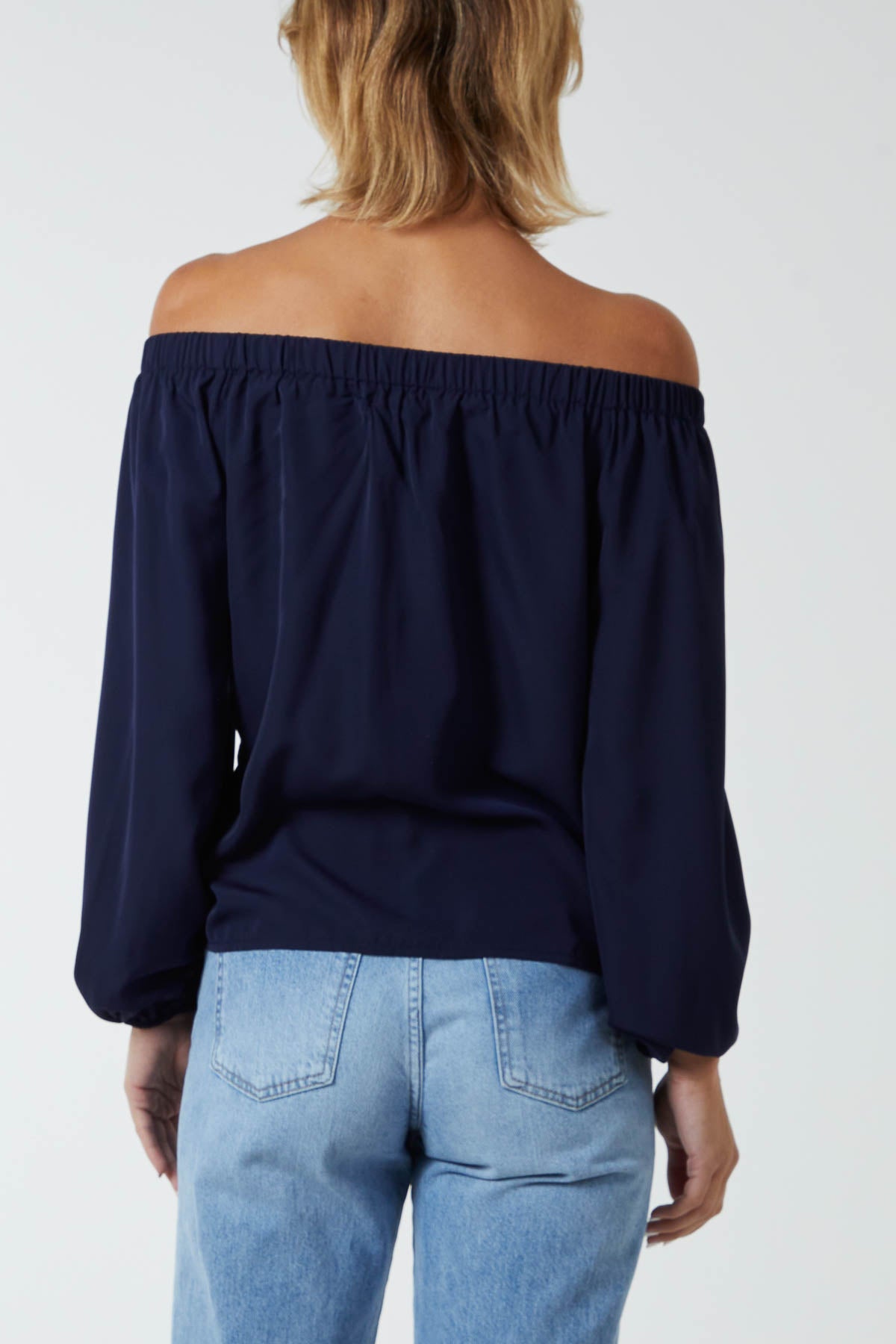 Off Shoulder Balloon Sleeve Knot Top