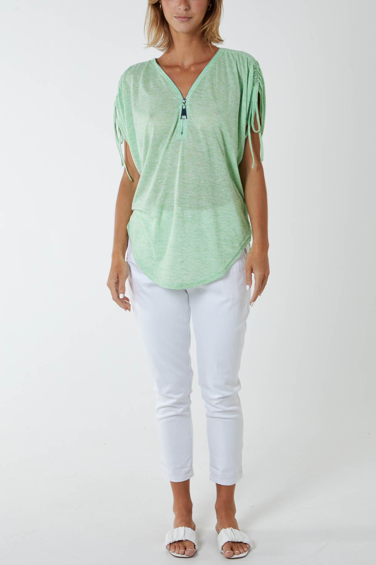 Front Zipper Drawstring Top