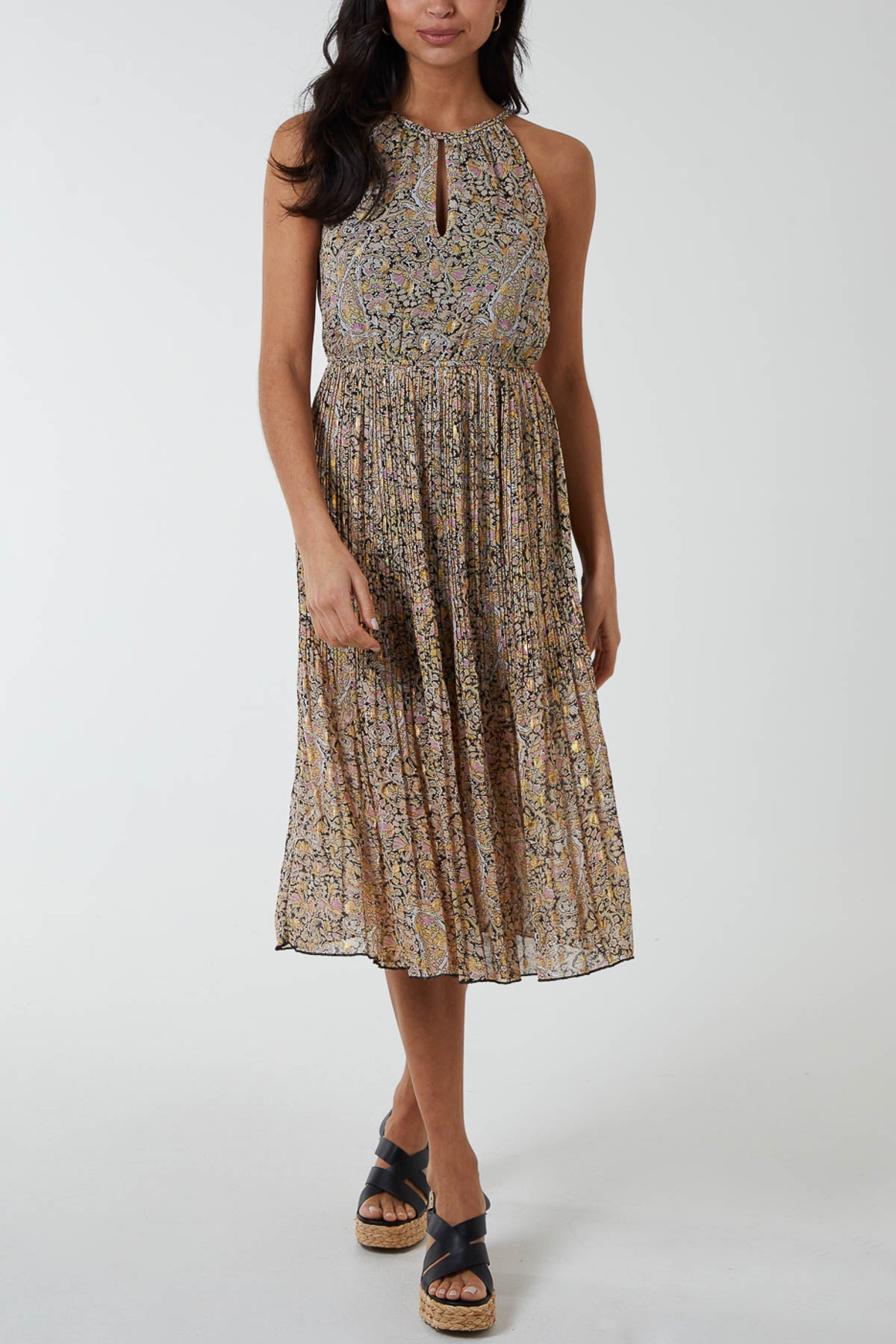 Floral Halterneck Cut Out Midi Dress