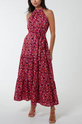 Halterneck Animal Print Maxi Dress