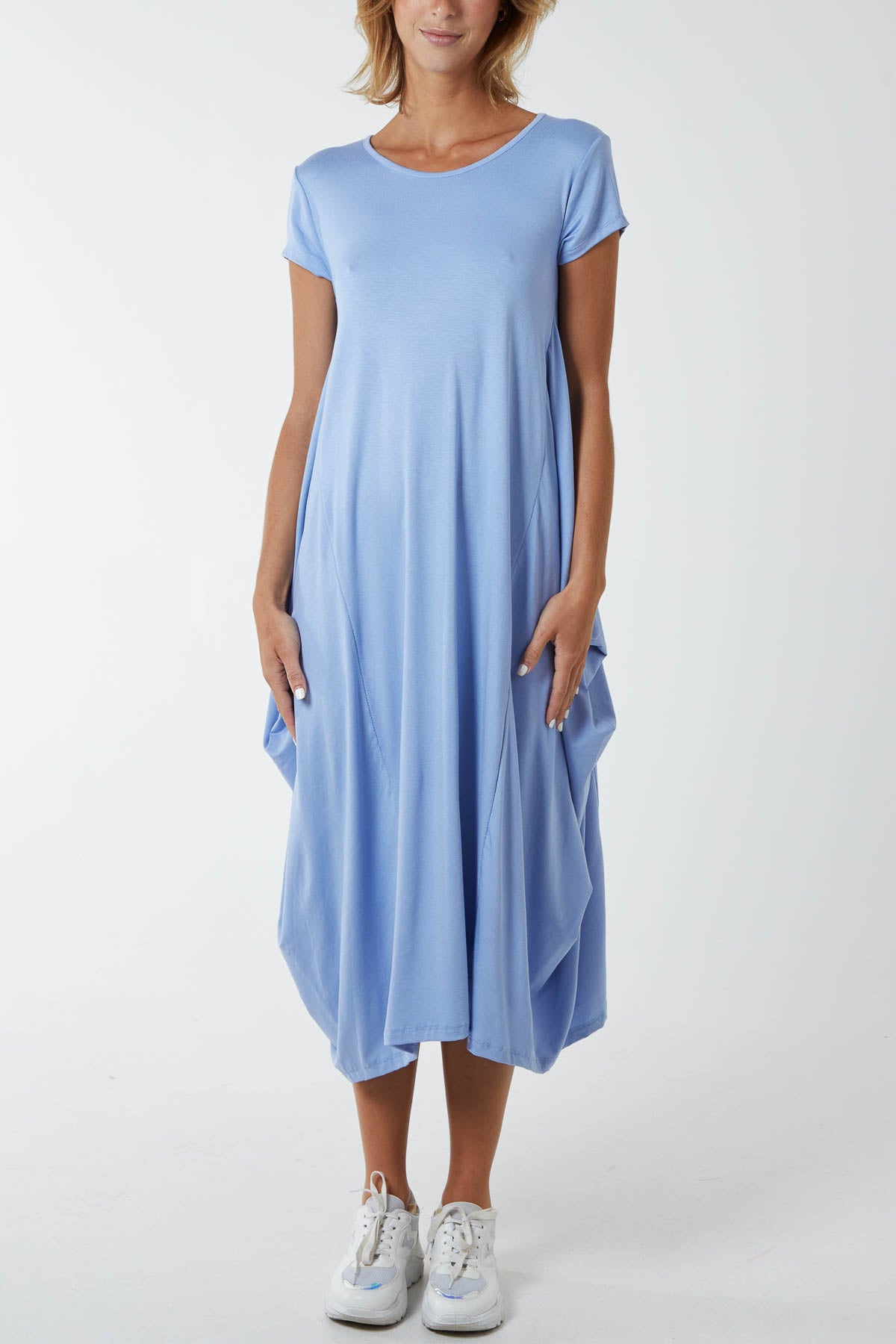 Cap Sleeve Plain Parachute Dress