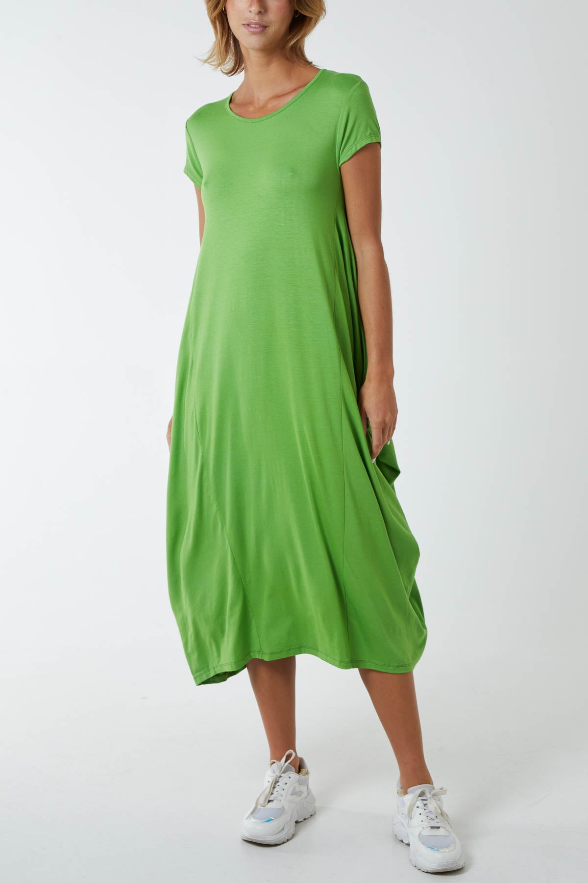 Cap Sleeve Plain Parachute Dress