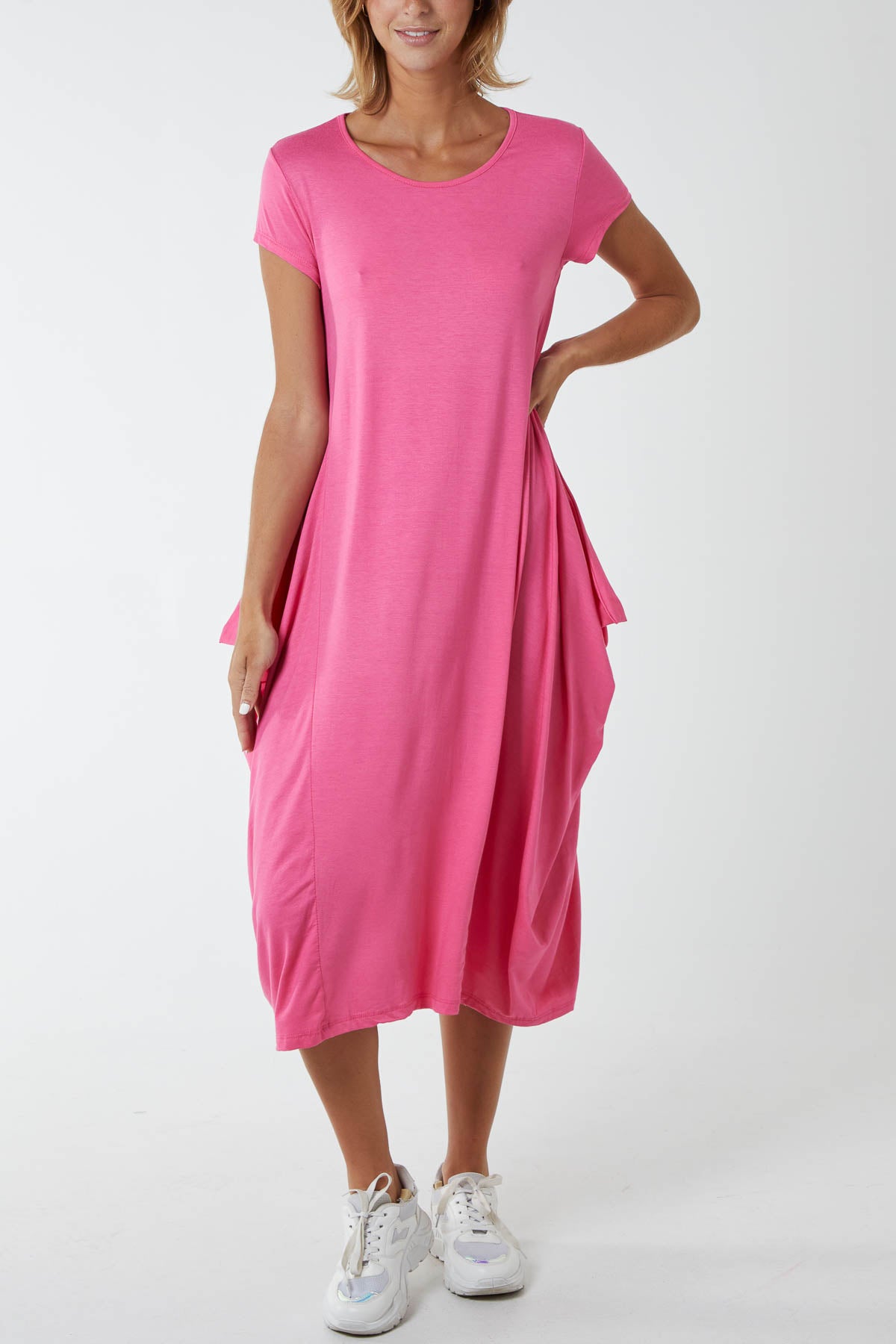 Cap Sleeve Plain Parachute Dress
