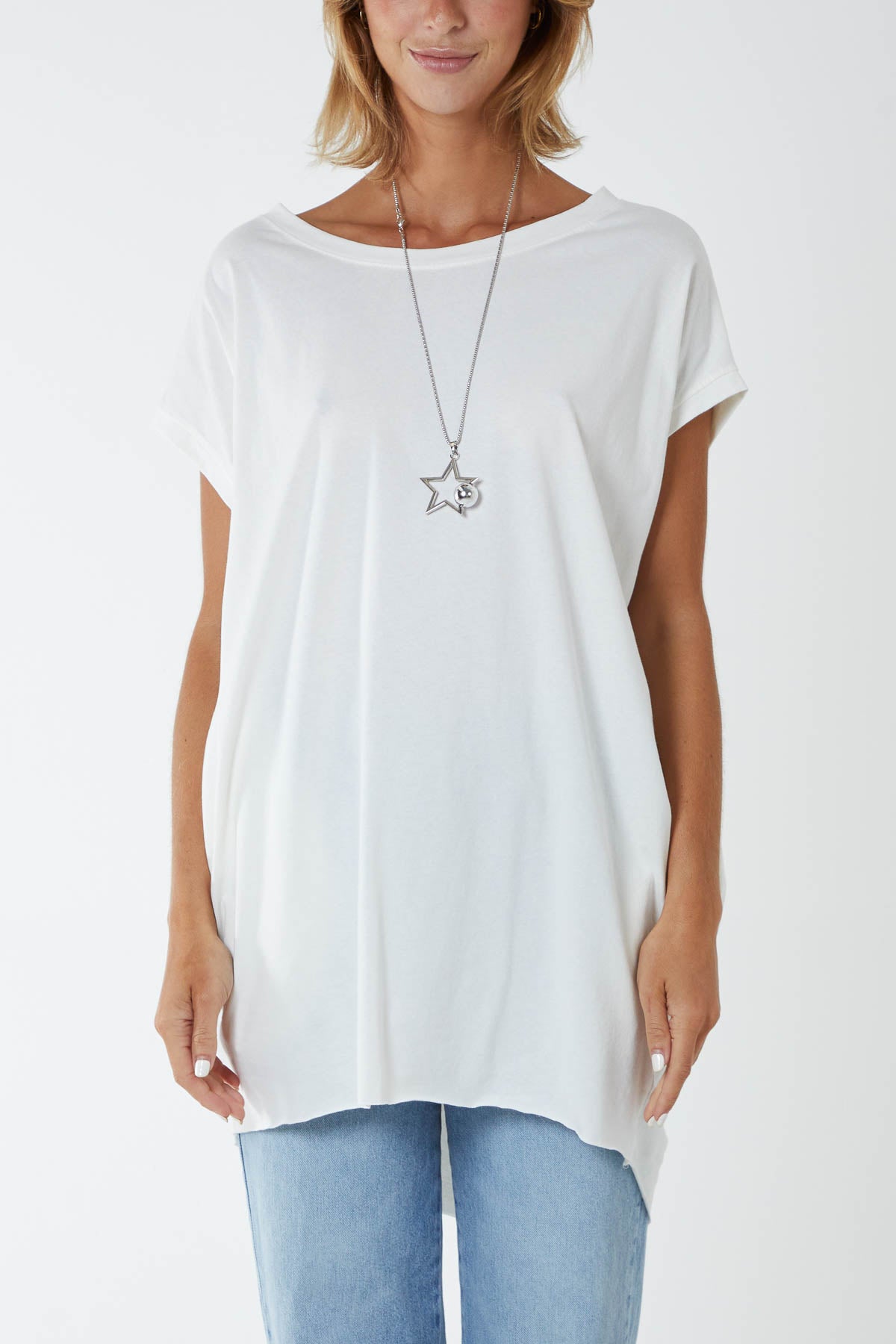 Cap Sleeve High Low Necklace Top