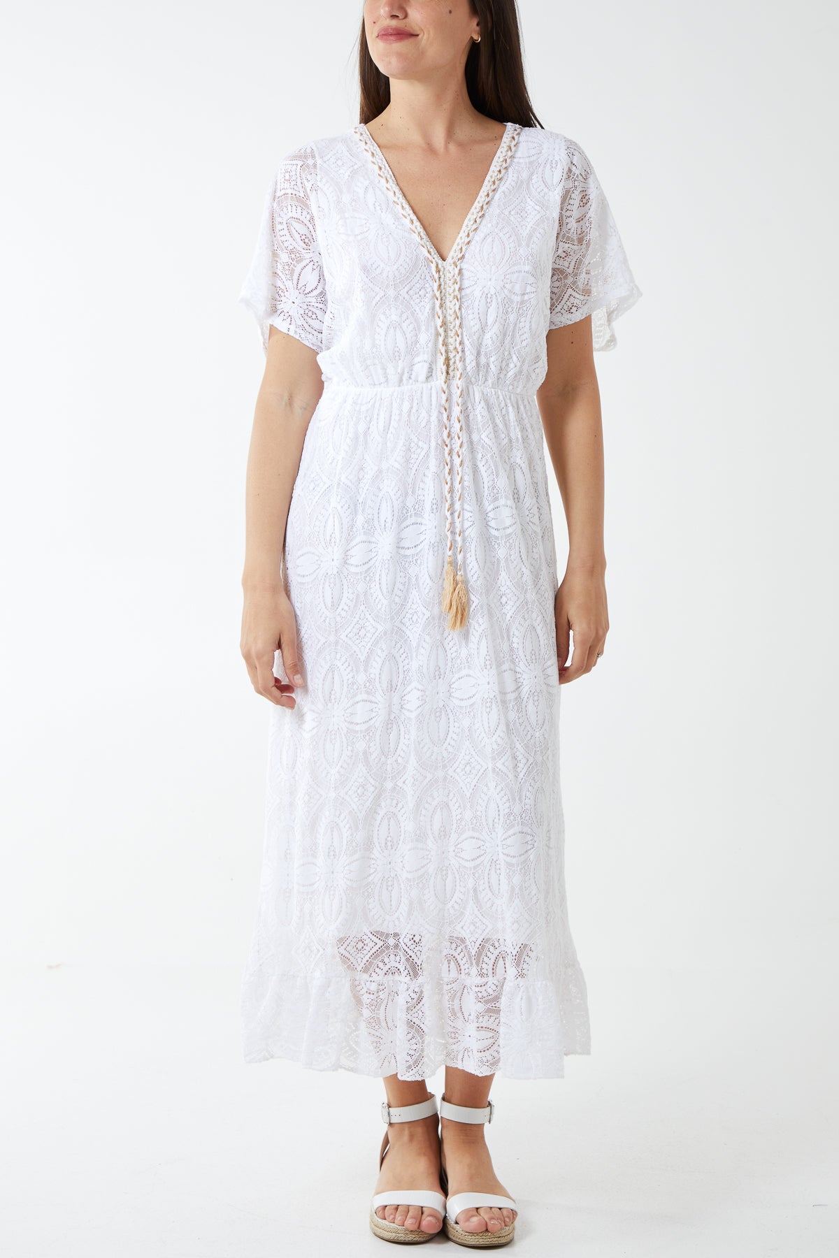 Tassel V-Neck Lace Dress