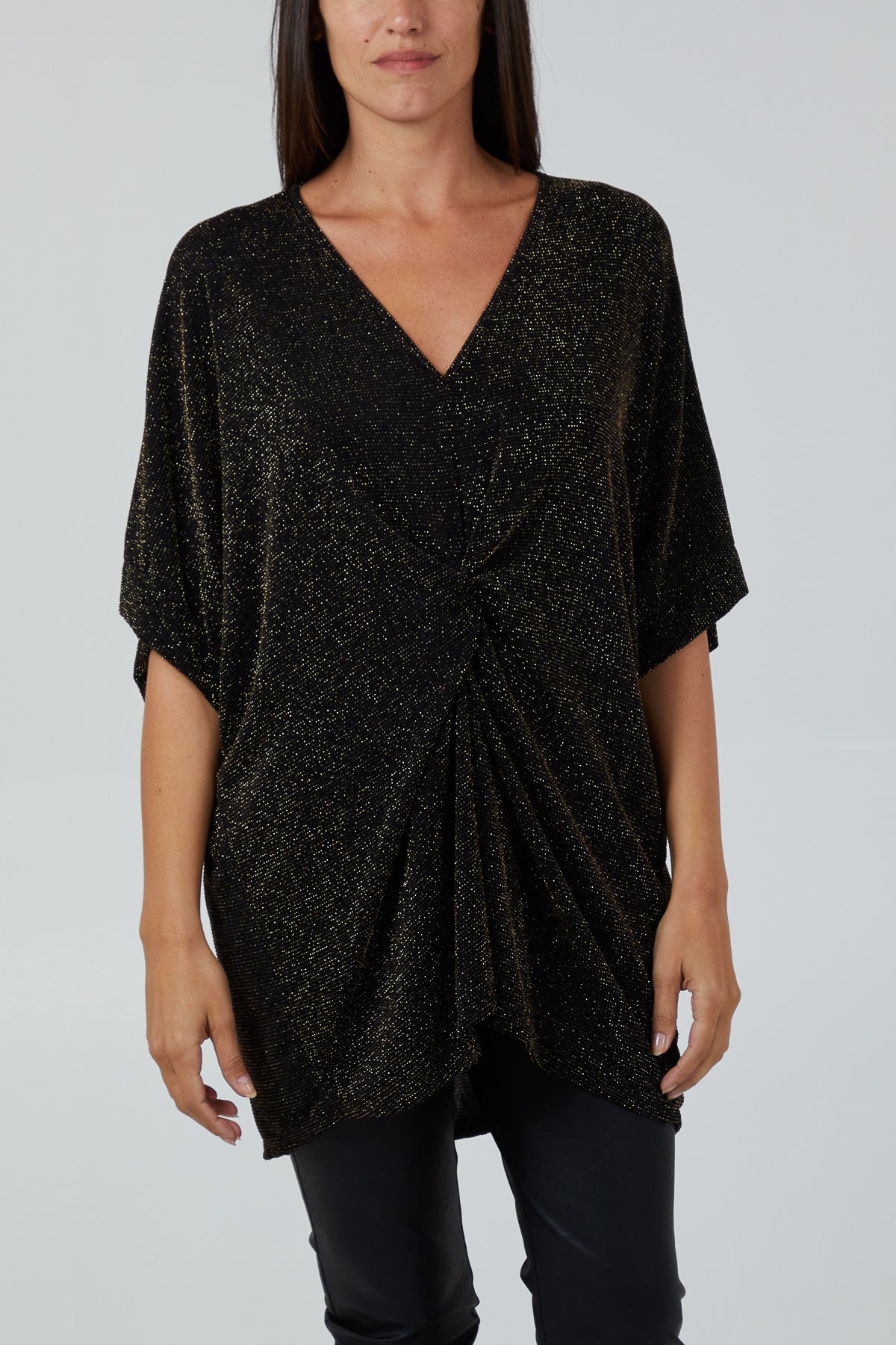 Glitter Lurex Twist Front Oversized Blouse