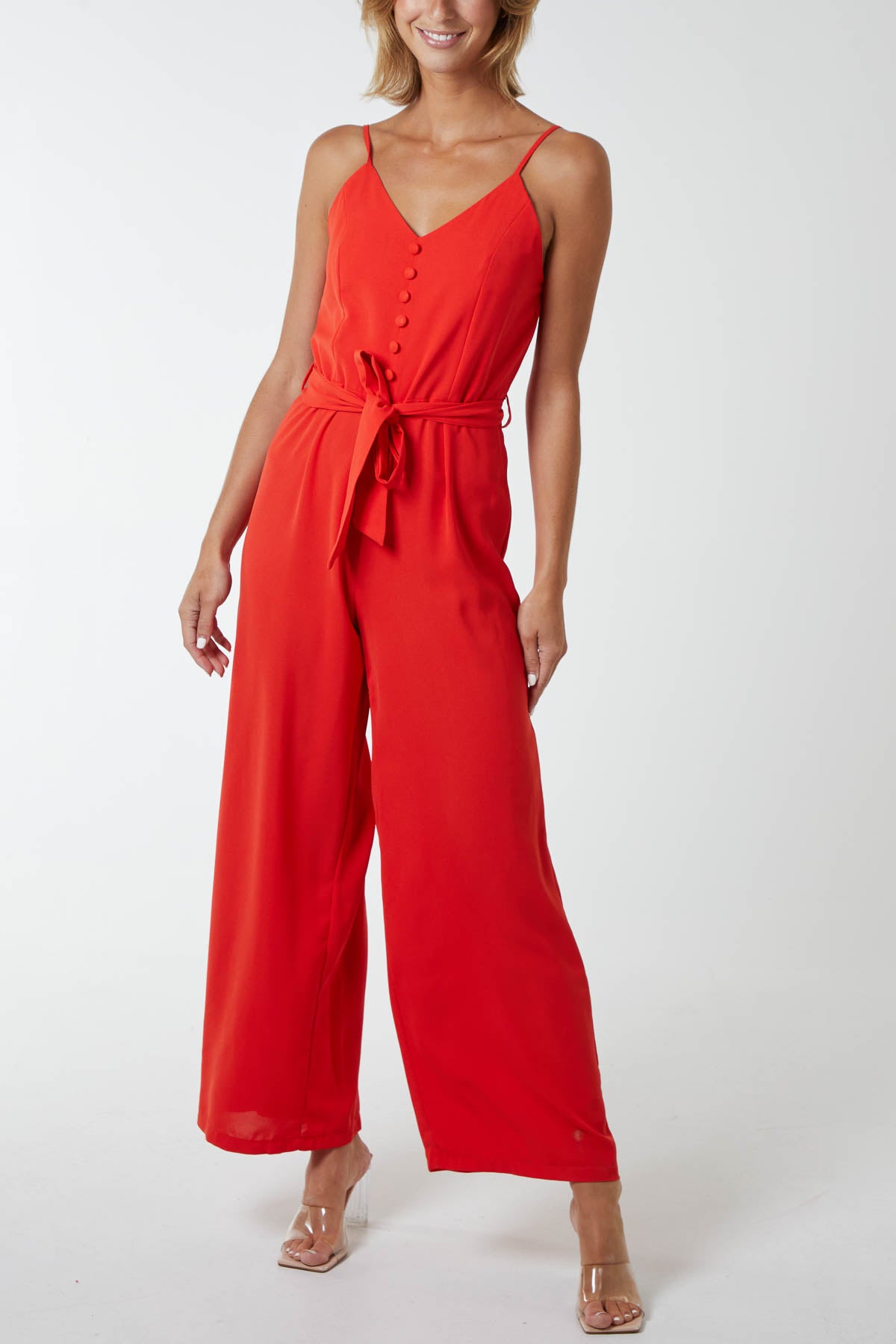 Button Front Strappy Jumpsuit