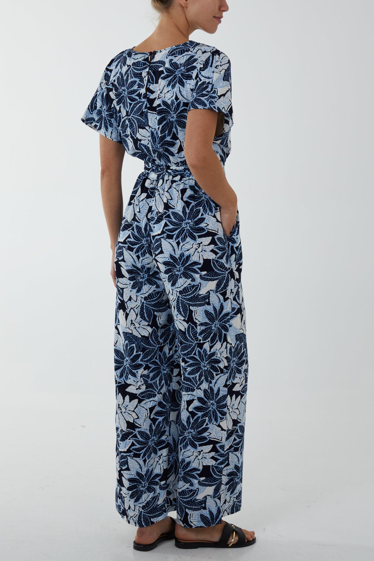 Crossover Short Sleeve Floral Jumpsuit