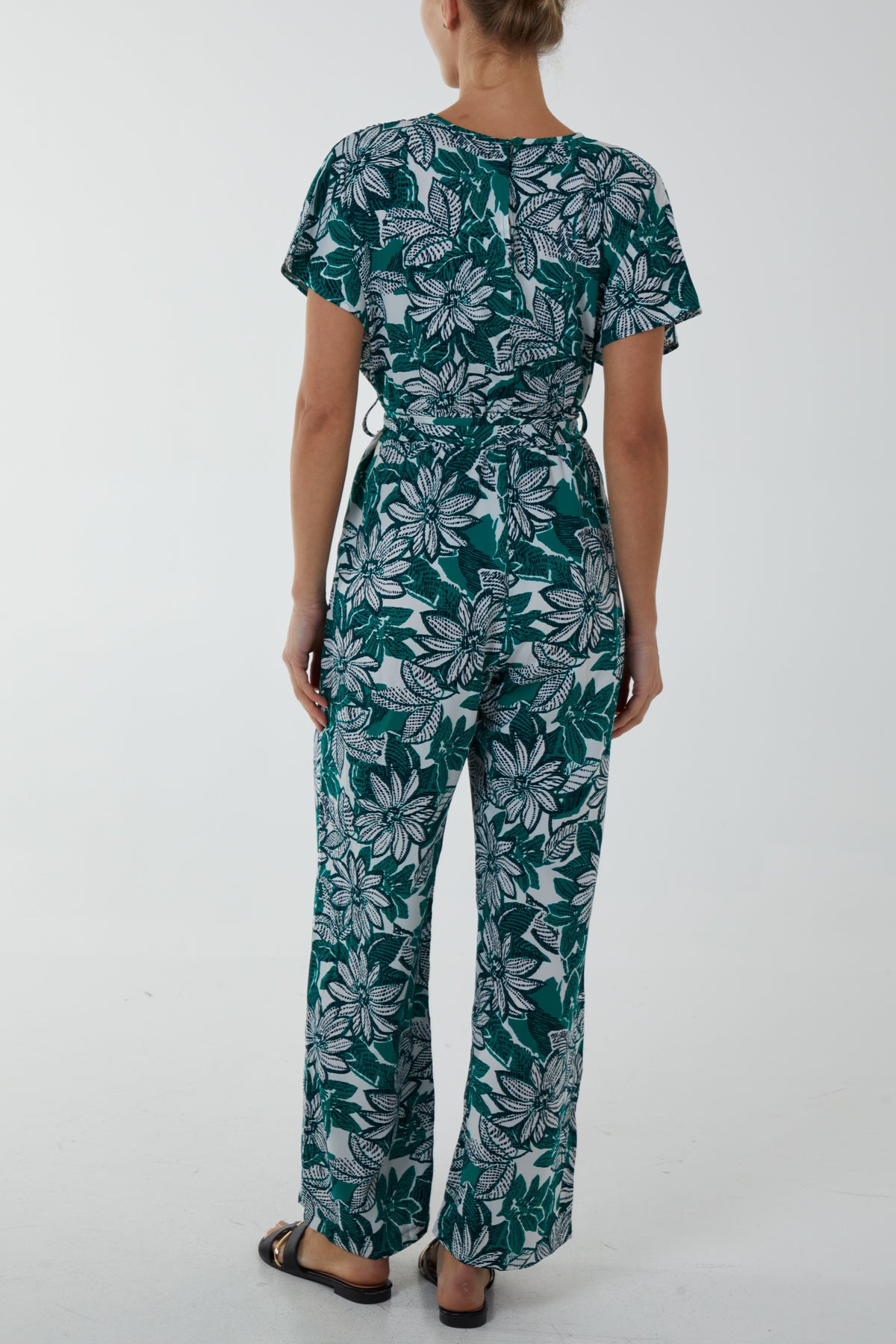 Crossover Short Sleeve Floral Jumpsuit