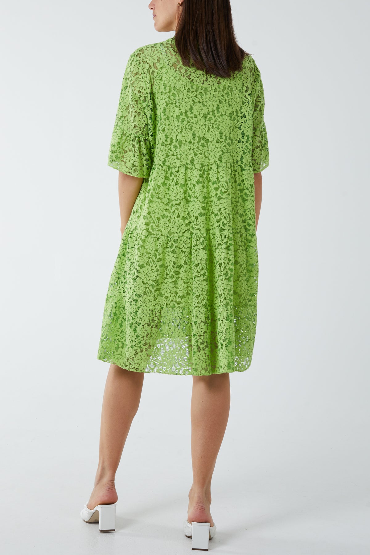 Angel Sleeve Tiered Lace Dress