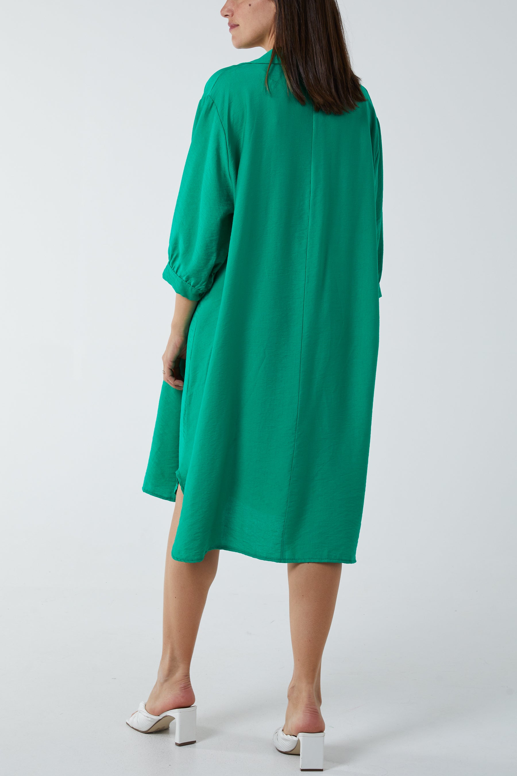 V-Neck Collared Midi Dress