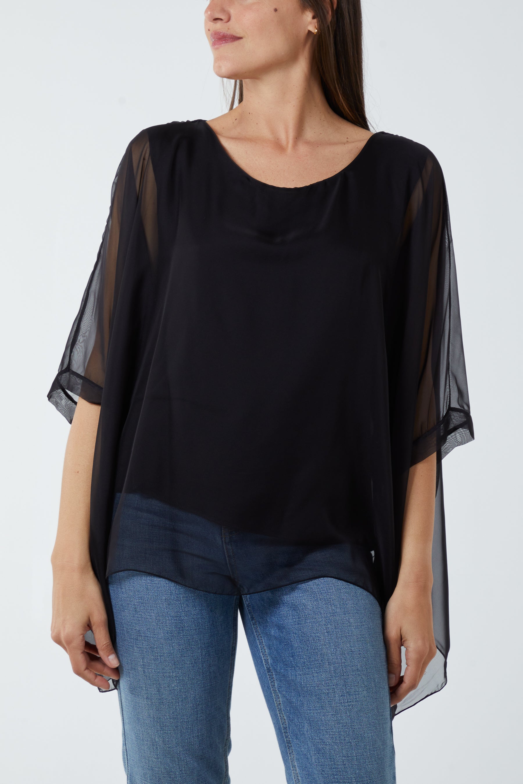 Lightweight Round Neck Sheer Blouse