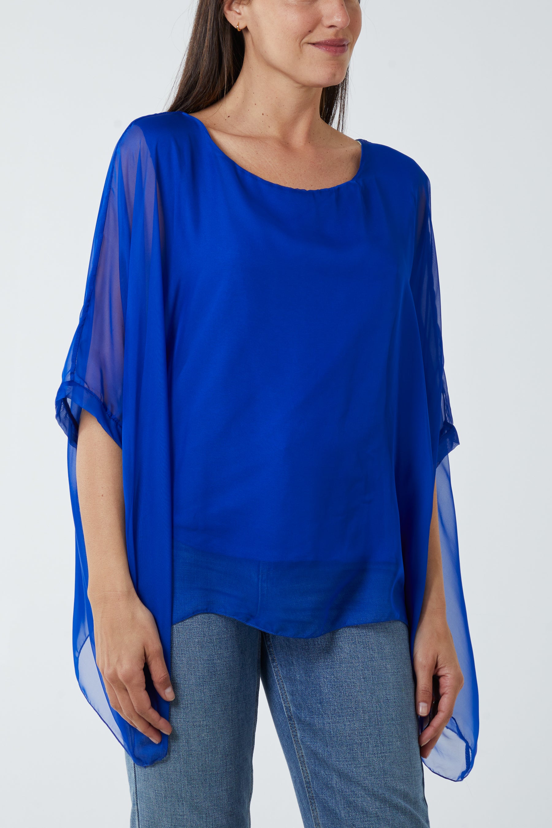 Lightweight Round Neck Sheer Blouse