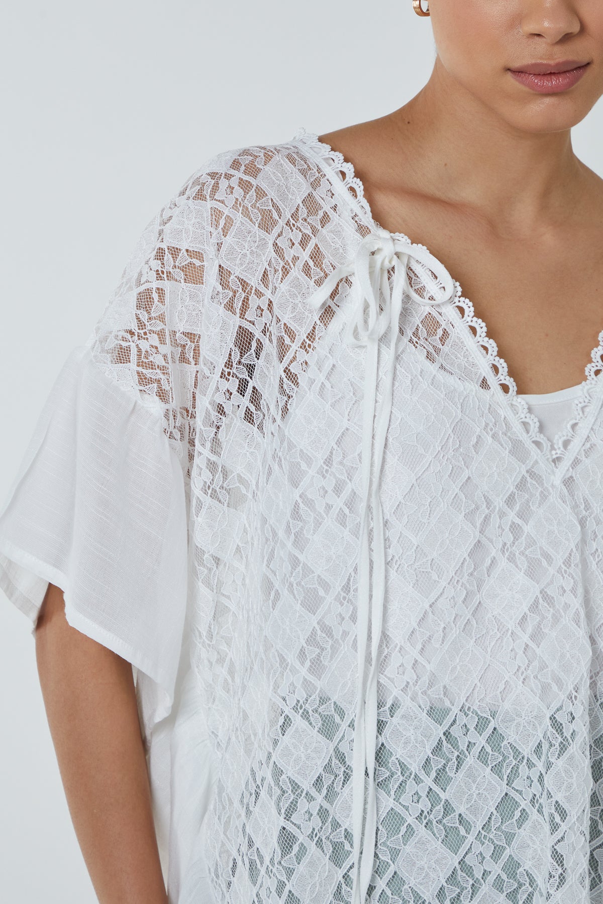 Broderie Frill Detail Kimono